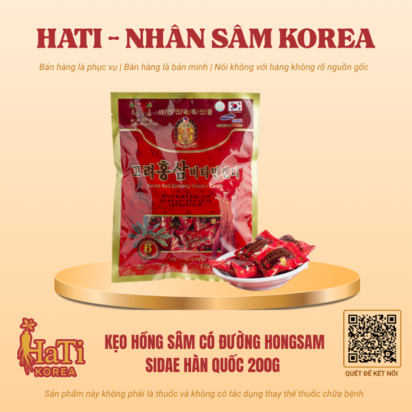 Kẹo Hồng Sâm Có Đường Hongsam Sidae Hàn Quốc 200g