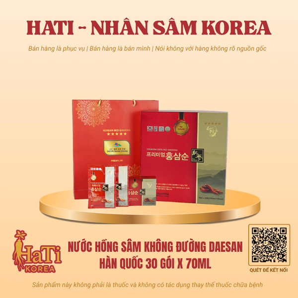 Nước Hồng Sâm Không Đường Daesan 30 Gói x 70ml