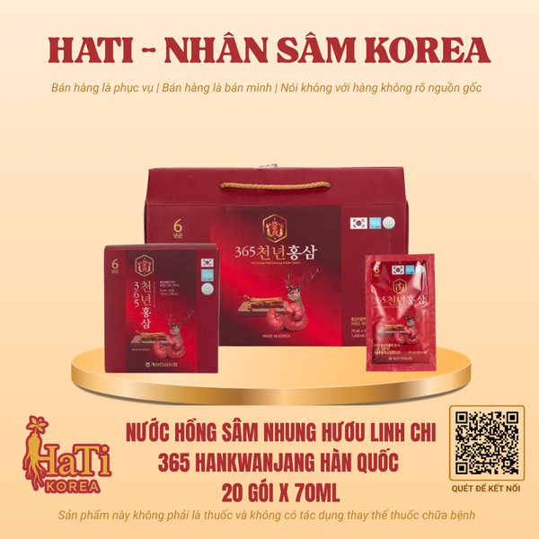 Nước Hồng Sâm Nhung Hươu Linh Chi 365 Hankwanjang Hàn Quốc 20 Gói x 70ml