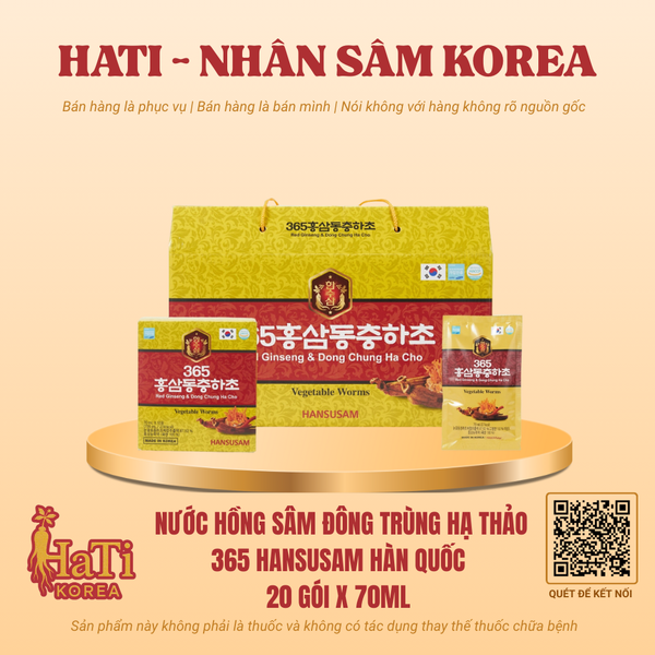 Nước Hồng Sâm Đông Trùng Hạ Thảo 365 Hansusam Hàn Quốc 20 Gói x 70ml