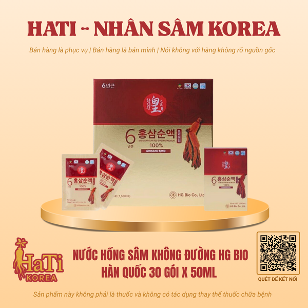 Nước Hồng Sâm Không Đường HG Bio Hàn Quốc 30 Gói x 50ml