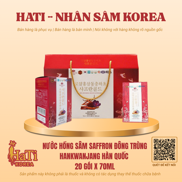 Nước Hồng Sâm Saffron Đông Trùng Hankwanjang Hàn Quốc 20 Gói x 70ml