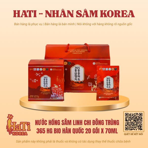 Nước Hồng Sâm Linh Chi Đông Trùng 365 HG Bio Hàn Quốc 20 Gói x 70ml