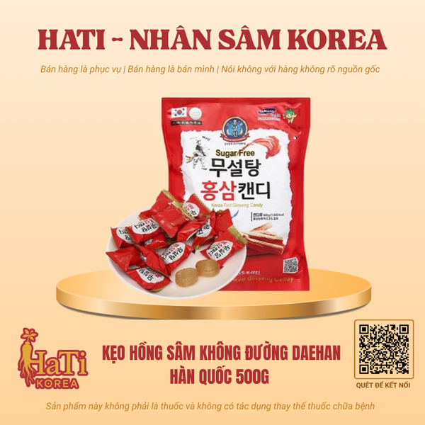 Kẹo Hồng Sâm Không Đường Daehan Hàn Quốc 500g