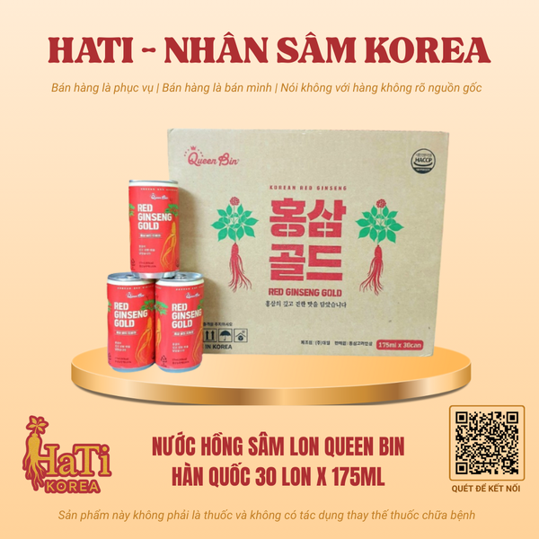 Nước Hồng Sâm Lon Queen Bin Hàn Quốc 30 Lon x 175ml