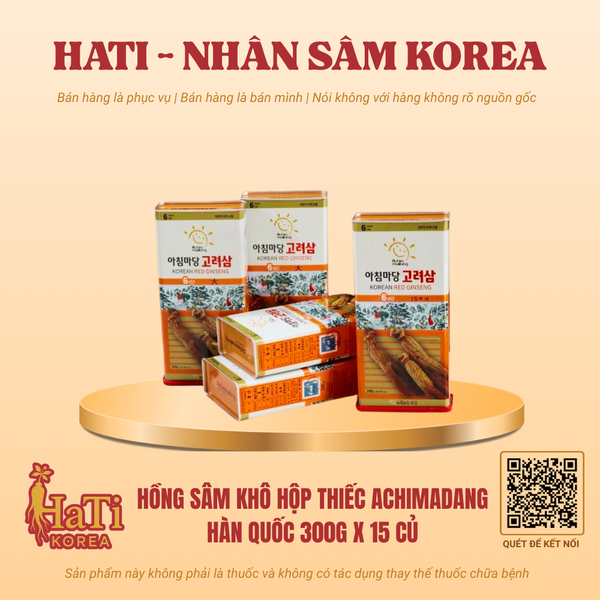 Hồng sâm khô hộp thiếc Achimadang Hàn Quốc 300g x 15 Củ
