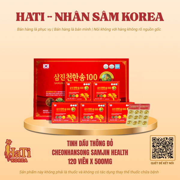 Tinh Dầu Thông Đỏ Cheonhansong Samjin Health Hàn Quốc 120 Viên x 500mg