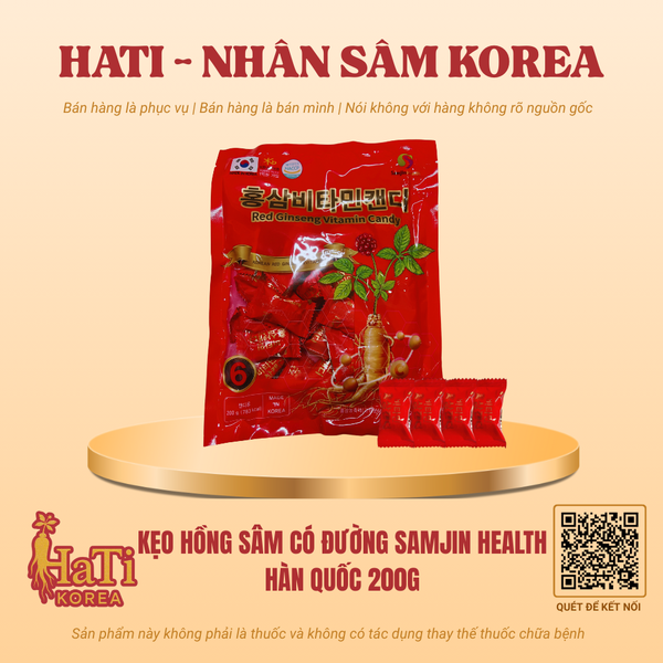 Kẹo Hồng Sâm Có Đường Samjin Health Hàn Quốc 200g