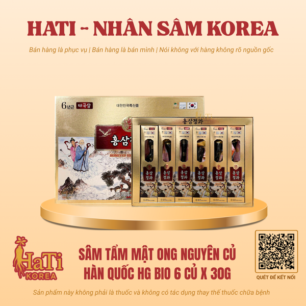 Sâm Tẩm Mật Ong Nguyên Củ HG Bio Hàn Quốc 6 Củ x 30g