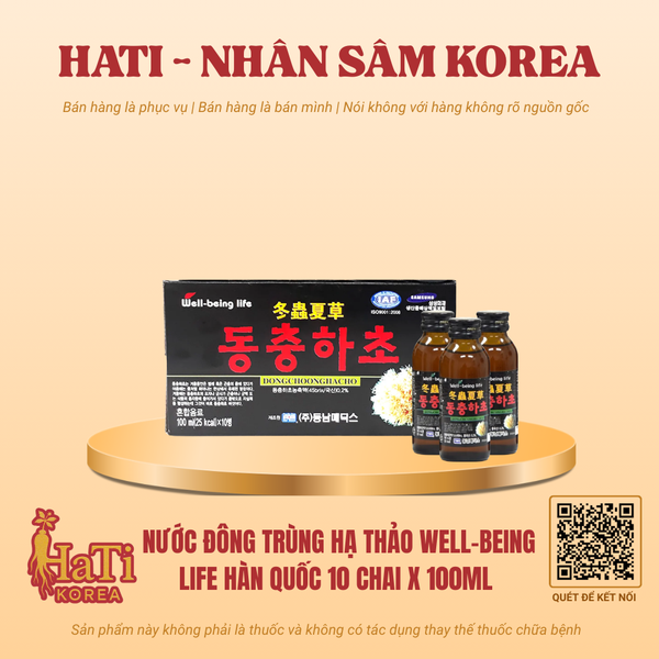 Nước Đông Trùng Hạ Thảo Well-being Life Hàn Quốc 10 Chai x 100ml